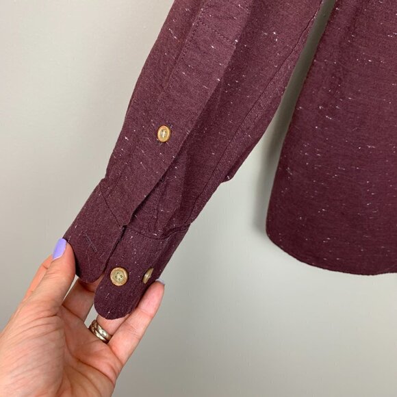 ROWM Burgundy Flecked Cotton Blend Button Down Shirt Size Large - Picture 8 of 8